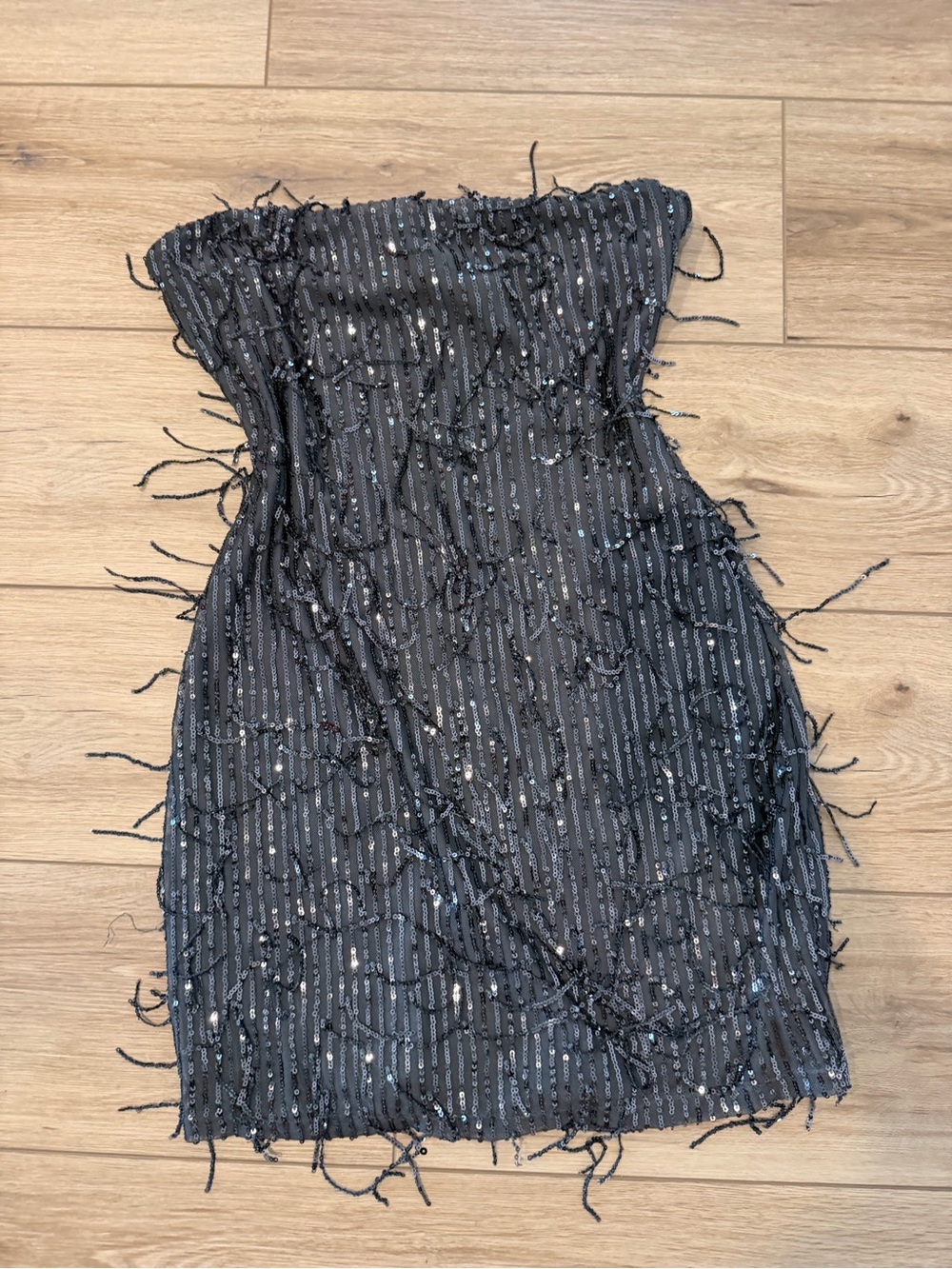 wild fable Black Strapless Sequin Fringe Mini Dress